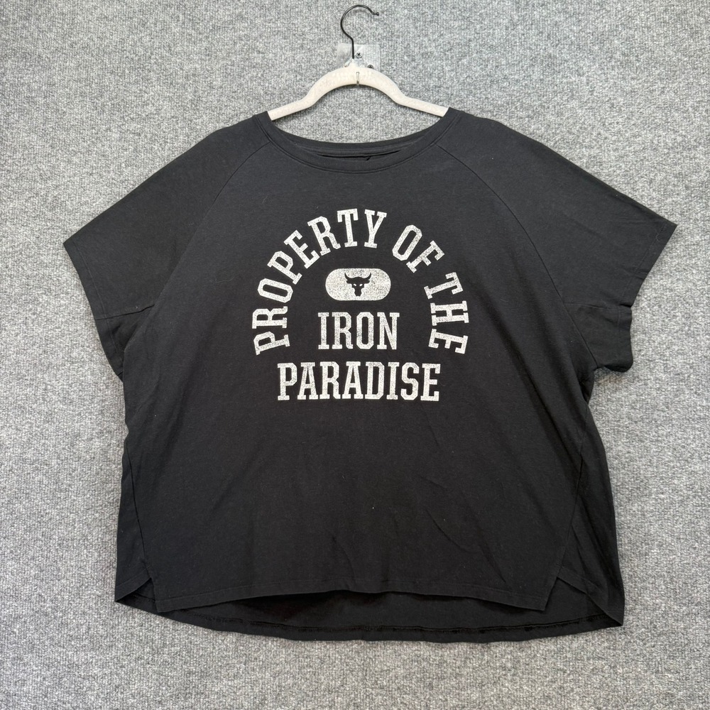Under Armour Tshirt Womens XL Black Cropped Top‎ Boxy Iron Paradise Project Rock